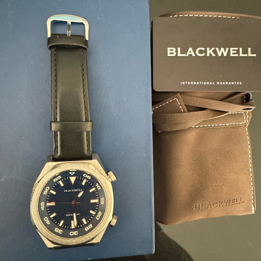 Blackwell Miyota Automatic Watch Van Alen Blue Dial Leather Sapphire Crystal